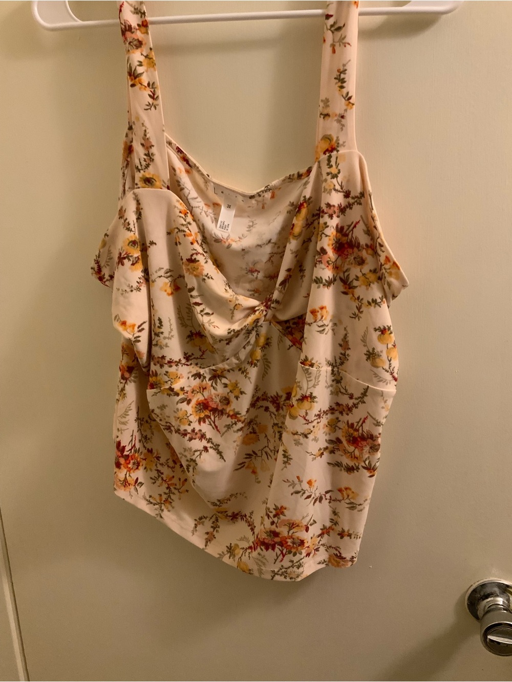 Leith Plus Size Cream Floral Drape-Front Camisole
